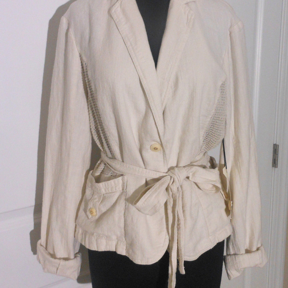 ANTHROPOLOGIE NWT Openwork Linen Blazer with Waist Sash 14 - Picture 3 of 9